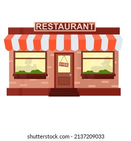 Restaurant building. Cafe with customers, vector illustration