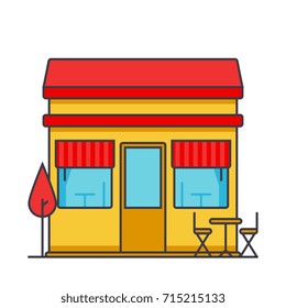 Restaurant building flat line illustration, concept vector isolated icon 