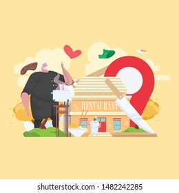 Restaurant building with food picture in the background
