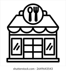 Restaurant Building With Fork and Spoon Vector Single icon