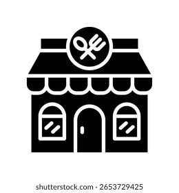 Ilustración vectorial de glifo de icono de edificio de restaurante