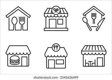 Restaurant building icon set. Editable stroke and pixel perfect. vector illustration on white background