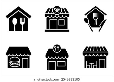 Restaurant building icon set. Editable stroke and pixel perfect. vector illustration on white background