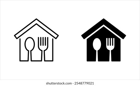 Restaurant building icon set. Editable stroke and pixel perfect. vector illustration on white background