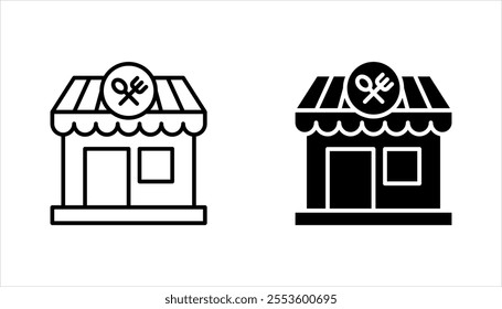 Restaurant building icon set. Editable stroke and pixel perfect. vector illustration on white background