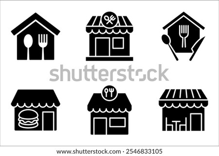 Restaurant building icon set. Editable stroke and pixel perfect. vector illustration on white background
