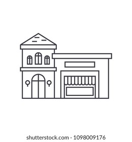 Restaurant building thin line icon concept. Restaurant building linear vector sign, symbol, illustration.