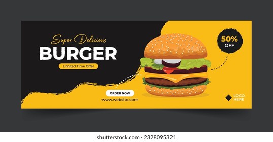 Restaurant Burger Food Social Media cover post or web banner template design. Burger social media cover post vector illustration 