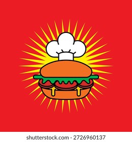 Restaurant Burger Logo with Chef Hat