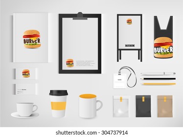 restaurant burger set shop front design vector