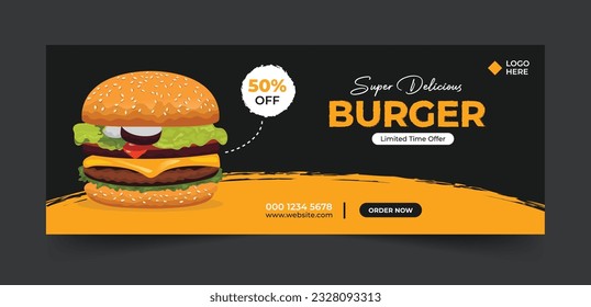 Restaurant Burger Social Media cover post or web banner template design. Burger social media cover post vector illustration