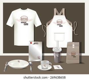 Restaurant burgers cafe set flyer, menu, package, t-shirt,cup, uniform design/ layout set of corporate identity template.vector format eps 10