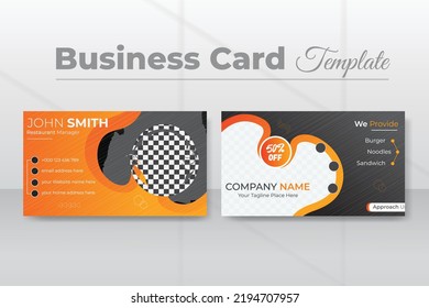 Restaurant Business card design or promotional business identity template. Contact card Two sided background