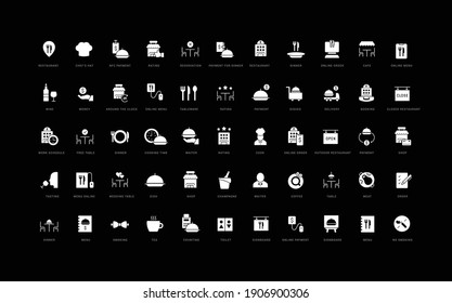 Restaurant Business. Collection of perfectly simple monochrome icons for web design, app, and the most modern projects. Universal pack of classical signs for category Business.