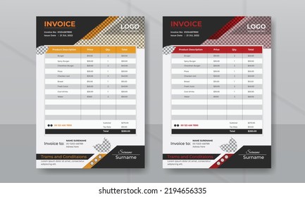 Restaurant Business invoice or minimal fast food a4 flyer template, professional money receipt design.