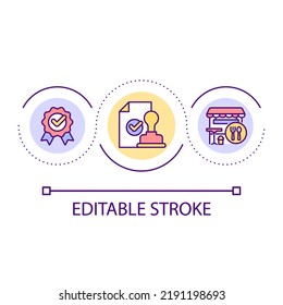 Restaurant business license loop concept icon. Get permission for food service establishment abstract idea thin line illustration. Isolated outline drawing. Editable stroke. Arial font used