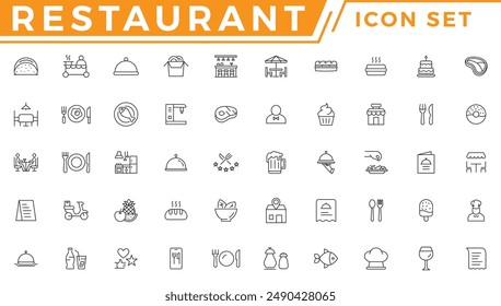 Restaurant business related and food icon set vector line icon 