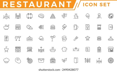 Restaurant business related and food icon set vector line icon 
