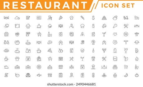 Restaurant business related and food icon set vector line icon 