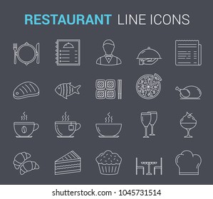 Restaurant and cafe - 20 line icons, vector eps10 illustration