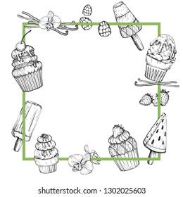 Restaurant, cafe, bar, banner background with hand drawn illustration, Black and white