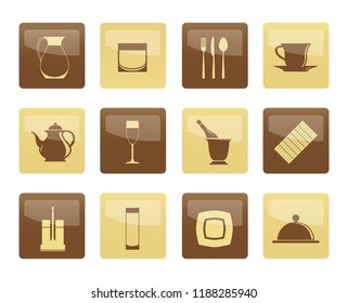 restaurant, cafe, bar and night club icons over brown background - vector icon set