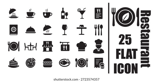 Conjunto de 25 símbolos de comida y bebida para la marca del menú y el diseño App