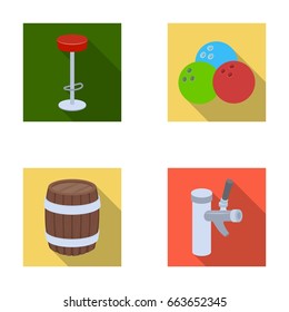 Restaurant, cafe, chair, bowling ball .Pub set collection icons in flat style vector symbol stock illustration web.