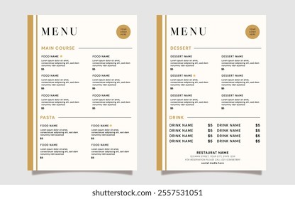 Restaurant, Cafe, Coffee Shop Menu Template - Clean, Simple, Minimalist, and Elegant Design for Food and Drink Listings.