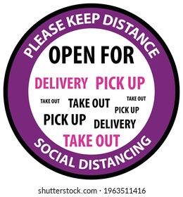 Restaurant cafe coffee shop Open for Take Out Pick up To go Delivery Order Pickup only Banner Sign. Covid 19 coronavirus protection