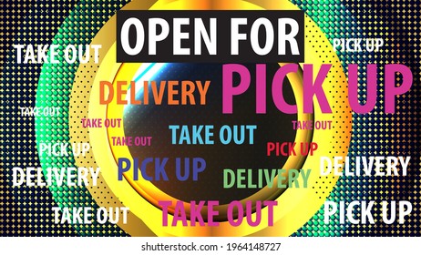 Restaurant cafe coffee shop Open for Take Out Pick up To go Delivery Order Pickup only Banner Sign. Covid 19 coronavirus protection