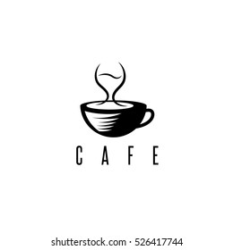 restaurant or cafe concept with cup of coffee and wine glass
