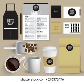 restaurant cafe design set, shop design, menu, package, Set of corporate identity and branding mock up template. Black and white tones.