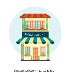 Restaurant. Cafe. Exterior building. Vector Flat Cartoon Illustration