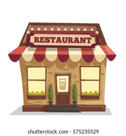 Restaurant or cafe. Exterior building. Vector cartoon illustration