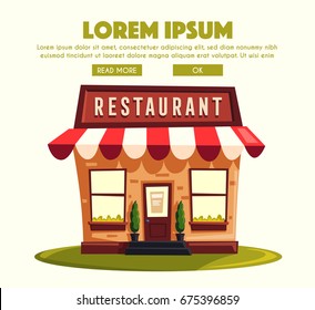 Restaurant Or Cafe. Exterior Building. Vector Cartoon Illustration