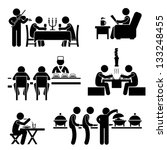 Restaurant Cafe Food Drink Candlelight Dinner Coffee Shop Japanese Sushi Korean BBQ Buffet Stick Figure Pictogram Icon