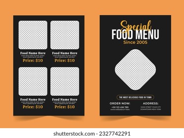Restaurant cafe food menu card design template, Fast food menu card design, food flyer template
