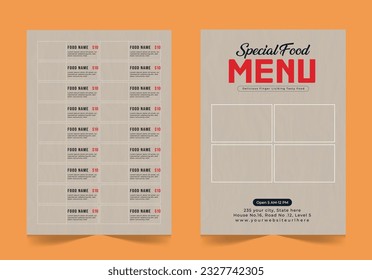 Restaurant cafe food menu card design template, Fast food menu card design, food flyer template
