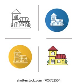 Restaurant, cafe icon. Flat design, linear and color styles. Grocery store. Isolated vector illustrations