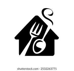 Restaurant, cafe icon sign. House, fork and spoon symbol food service concept