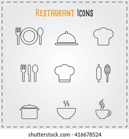 Restaurant and Cafe icons. Cooking and kitchen vector illustration.