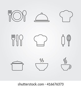 Restaurant and Cafe icons set. Cooking and kitchen vector illustration.