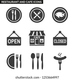 Restaurant and cafe icons set on white background. Vector illustration