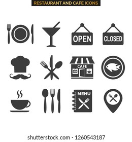 Restaurant and cafe icons set on white background. Vector illustration