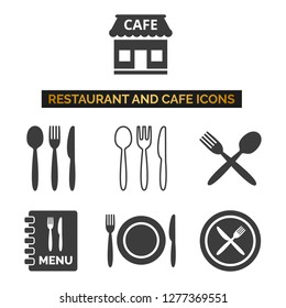 Restaurant and cafe icons set on white background. Vector illustration