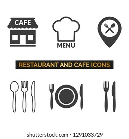 Restaurant and cafe icons set on white background. Vector illustration