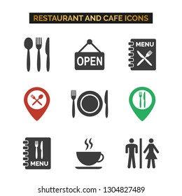 Restaurant and cafe icons set on white background. Vector illustration
