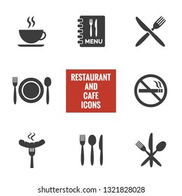 Restaurant and cafe icons set on white background. Vector illustration
