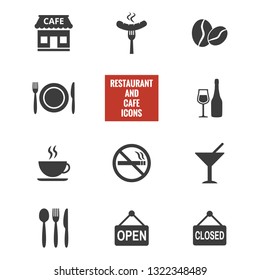 Restaurant and cafe icons set on white background. Vector illustration